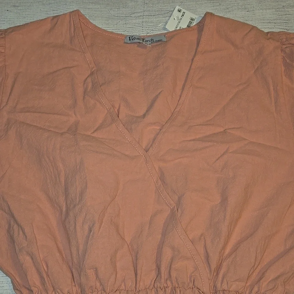 Velvet Torch Babydoll Skater Dress w/ 3/4 Puff Sleeves Pink/Peach Size L NWT - Picture 3 of 11